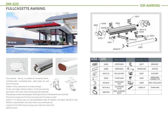 Outside WaterProof Full Cassette Awning Sunshade Outdoor Retractable Motorized Patio Cover